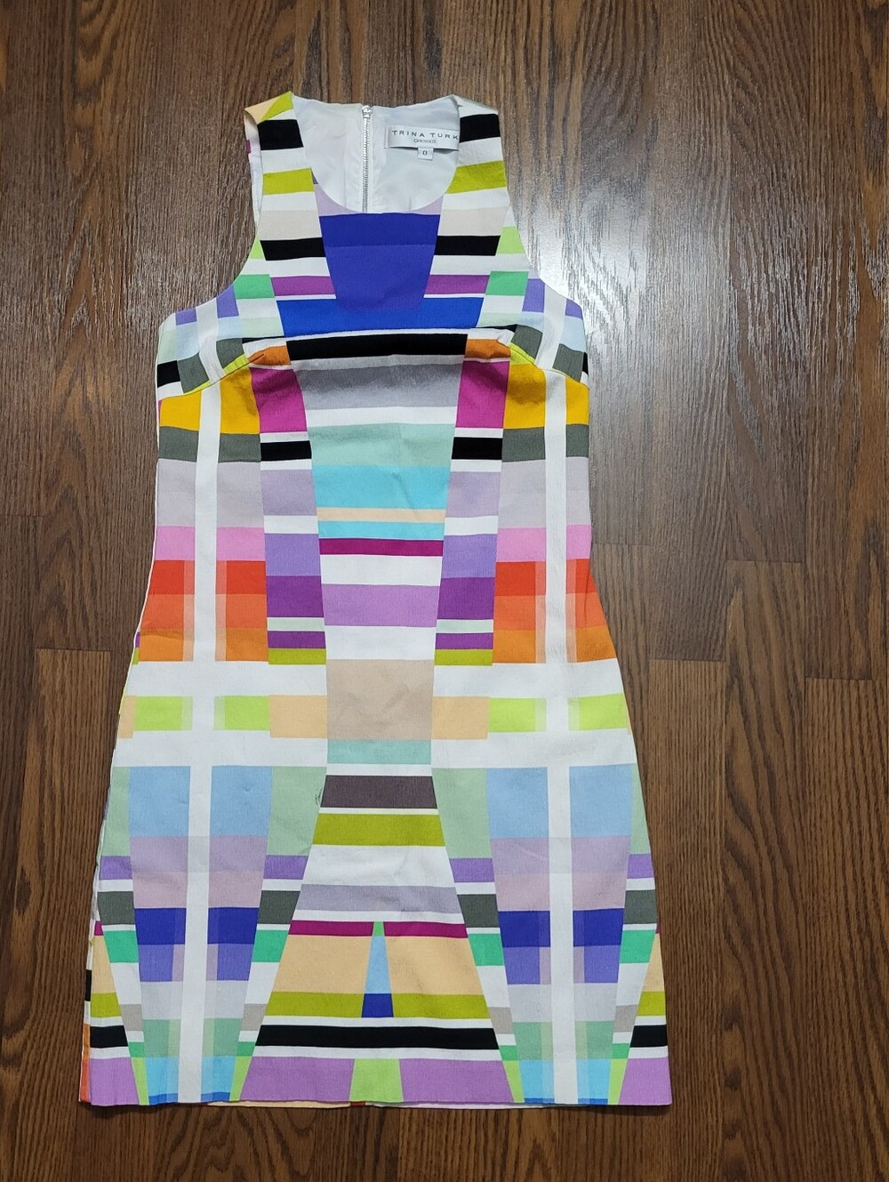 Colorful Loma Print TRINA TURK Fitted Sleeveless Color Block Mini Shift Dress  0